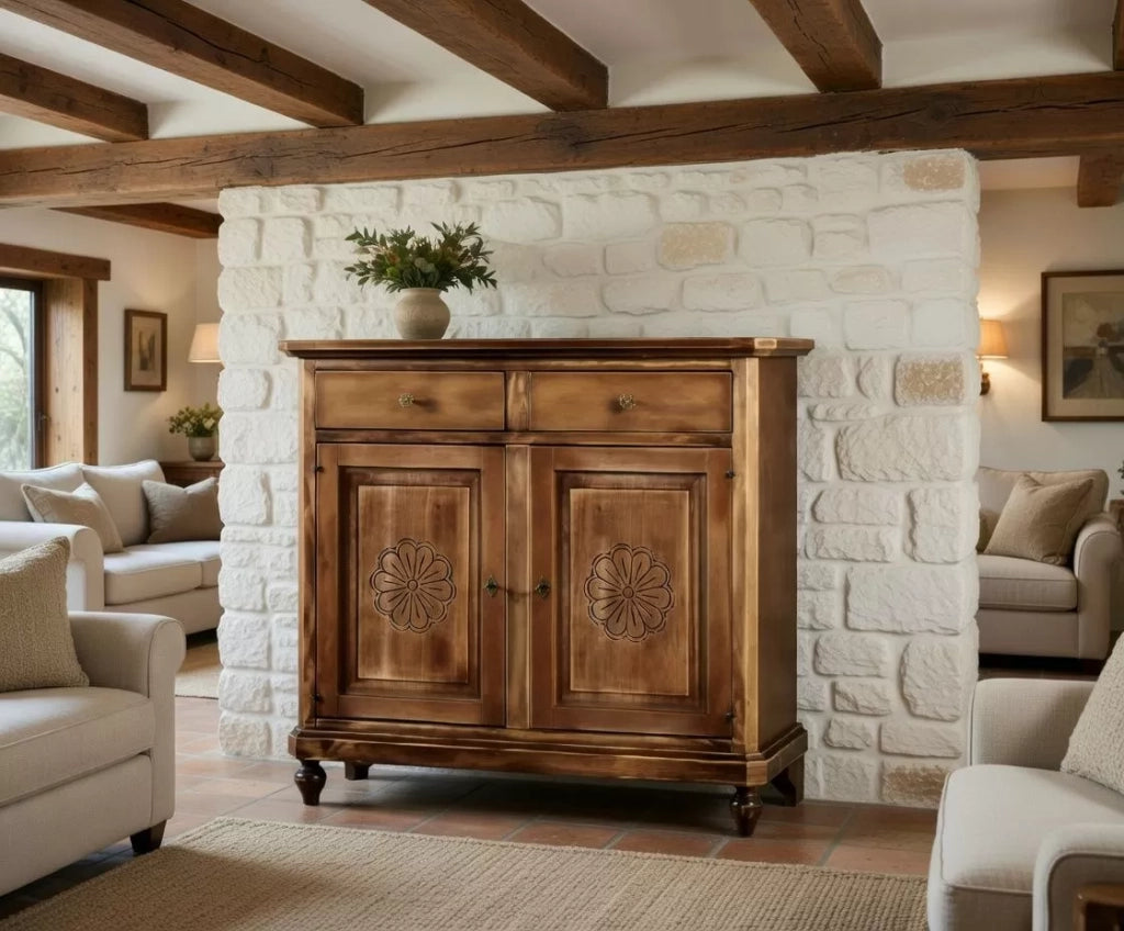 Madia credenza 2 porte in legno shabby chic noce consumato 104x43x98 - Mobili 2G