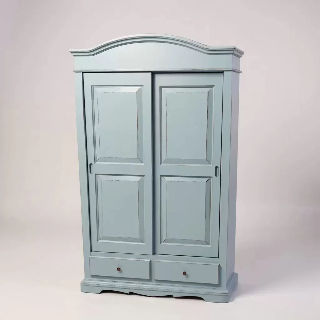 Armadio shabby 2 ante scorrevoli legno azzurro consumato 122x59x200 - Mobili 2G
