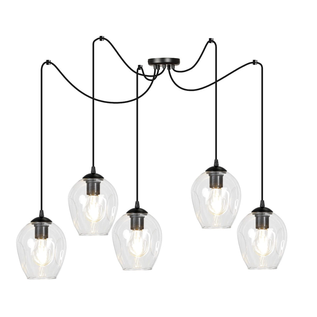 Lampadario Emibig LEVEL spider 5xE27 nero vetro trasparente