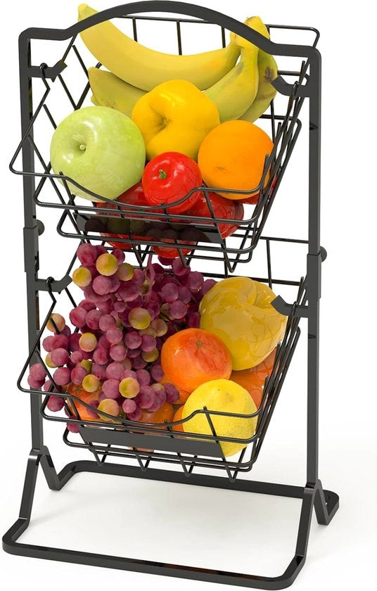 Organizzatore per tavola da cucina a 2 livelli con supporto, strato di ordine per pane, frutta e verdura