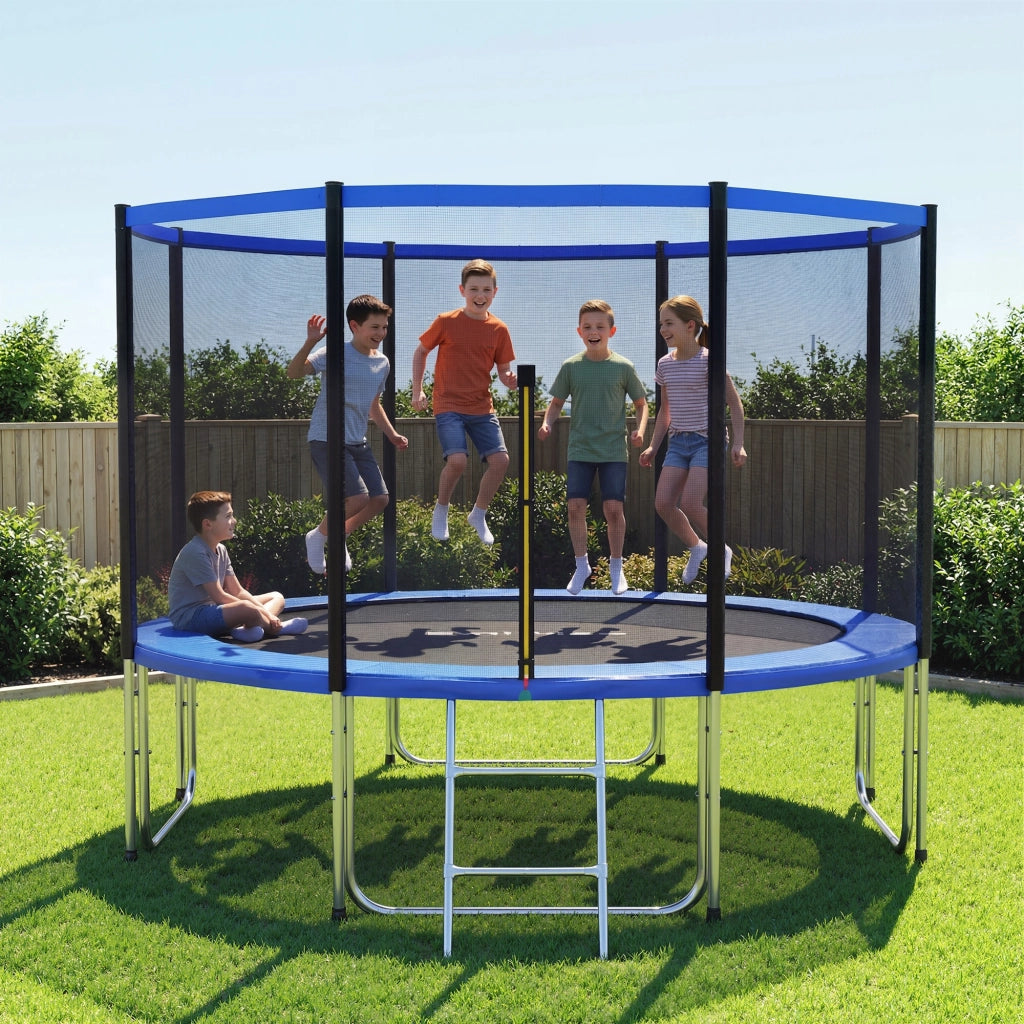 Trampolino Esterno per Bambini con Rete di Sicurezza e Scala ¨C Zephmum ¨C ?366 cm Blu