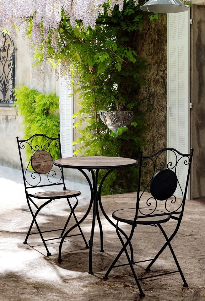 Set da Giardino Esterno in Ceramica Metallo Tavolino 2 Sedie Kansas Bizzotto