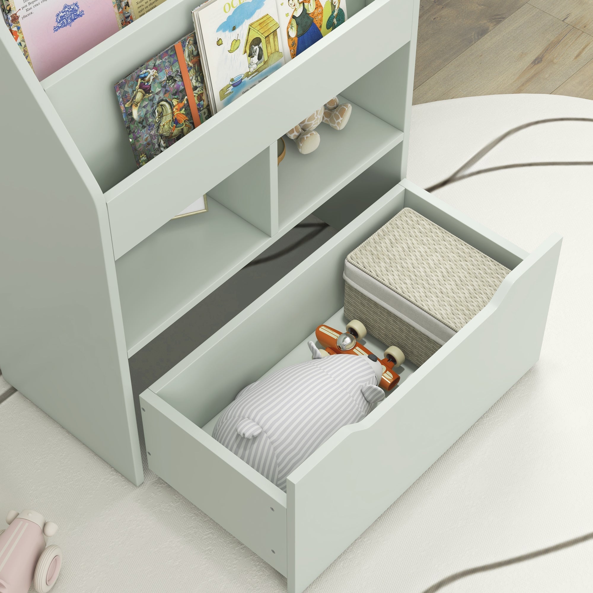 Libreria per Bambini con Ripiani Mensole e Cassetto 60x29,9x90 cm in MDF Verde