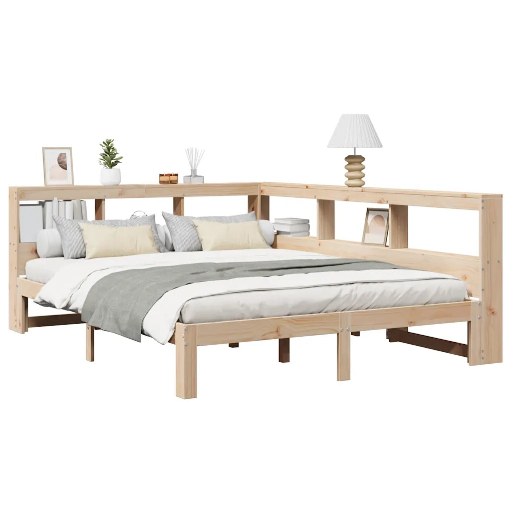 Letto Libreria senza Materasso-Struttura Letto contenitore 160x200 cm in Legno di Pino 738379