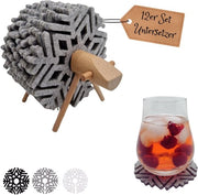 Set di 12 sottopiani di velluto per bicchieri. Sottopiani con supporti intelligenti. Set di sottopiani di velluto per bicchieri e tazze in nero. Sottopiani di velluto per bicchieri, sottopiani, sottopiani di velluto per bicchieri (grigio)