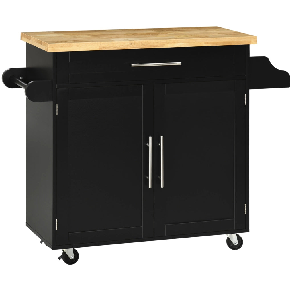 carrello da cucina 109x40x89 cm nero con cassetto e ruote