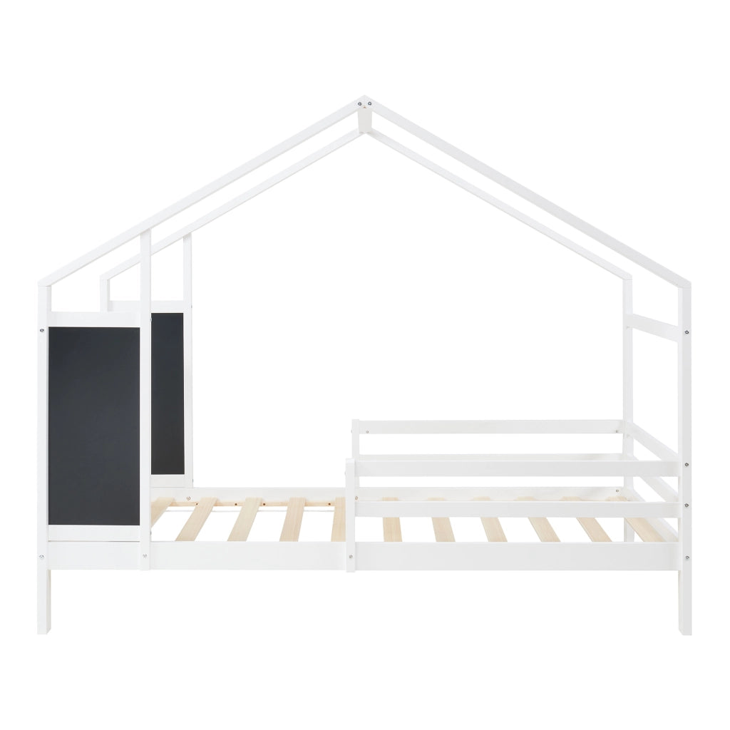 Letto a Casetta Lorenskog per Cameretta con Materasso 90 x 200 cm in Legno di Pino con Barriera Anticaduta - Bianco [en.casa]