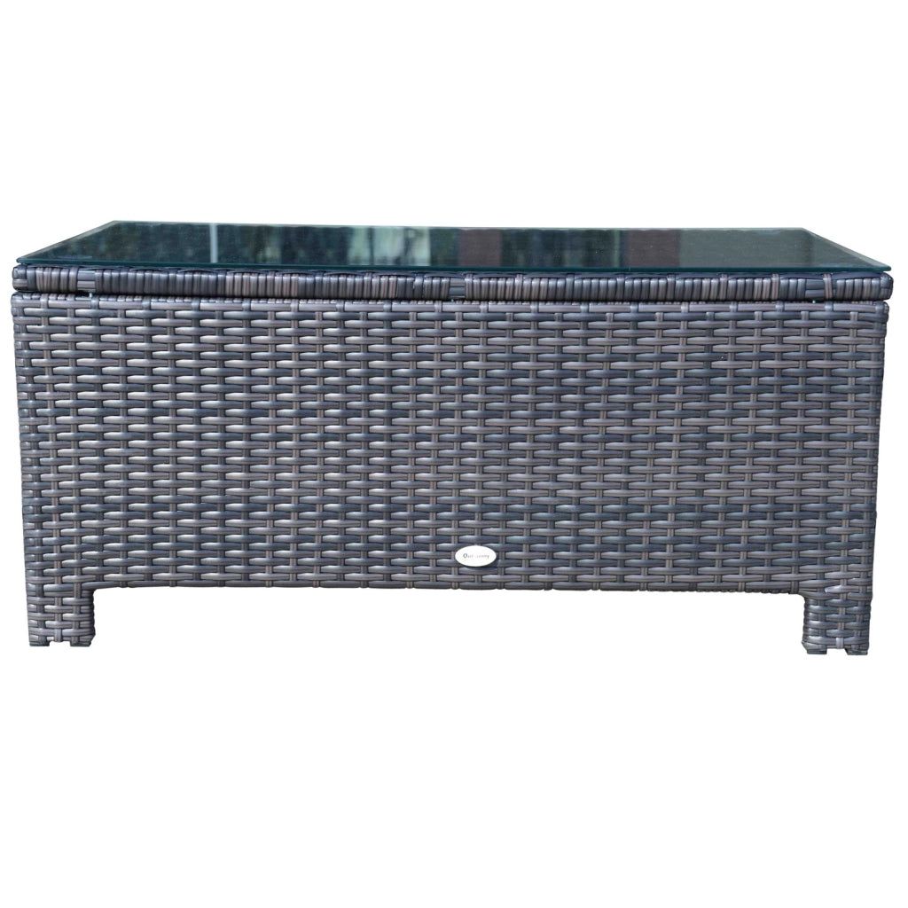 EasyComfort Tavolino da Giardino in Vetro Temperato 5mm Rettangolare Esterno Rattan 85 x 50 x 39 cm Marrone