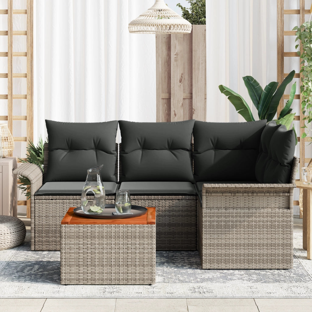 Set da Giardino  da 5 Pezzi con Cuscini Grigio Polyrattan Acacia