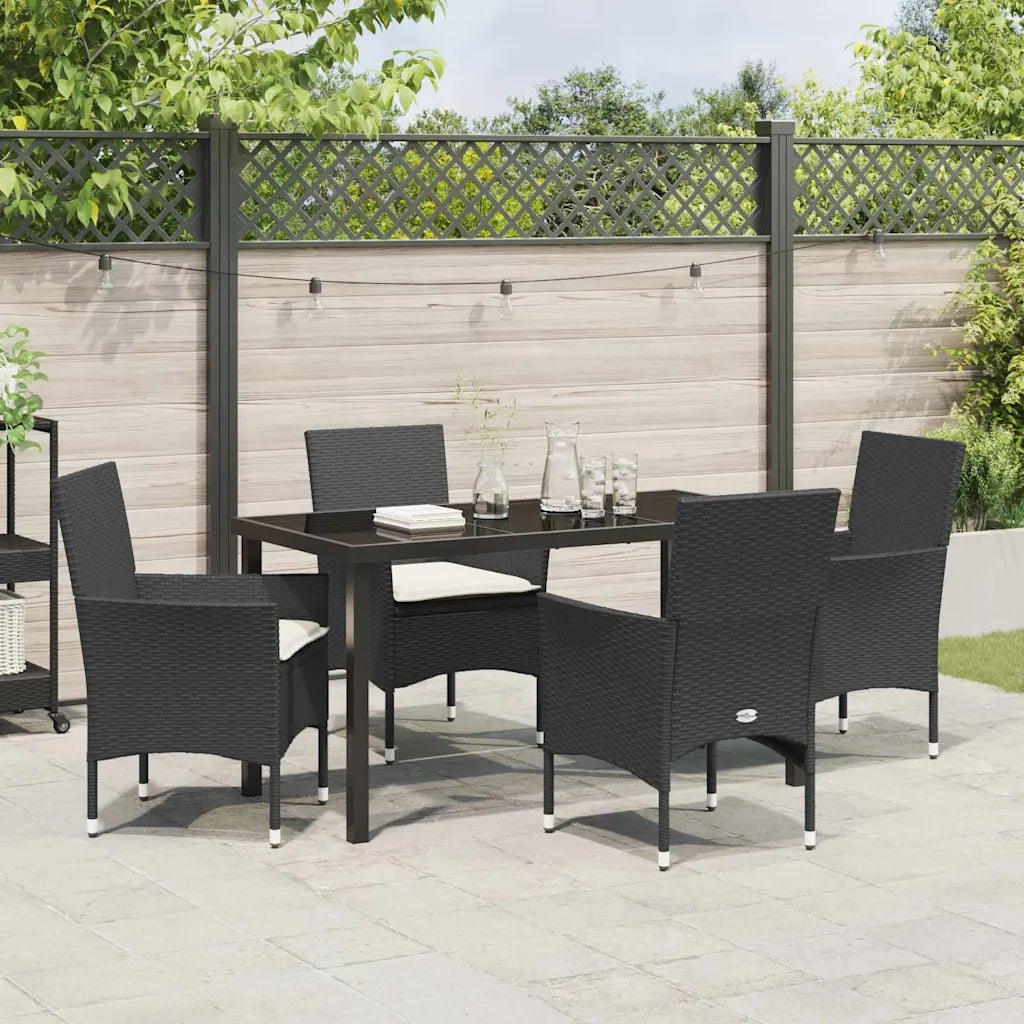 Set da Pranzo per Giardino con cuscino 5 pcs Nero polyrattan