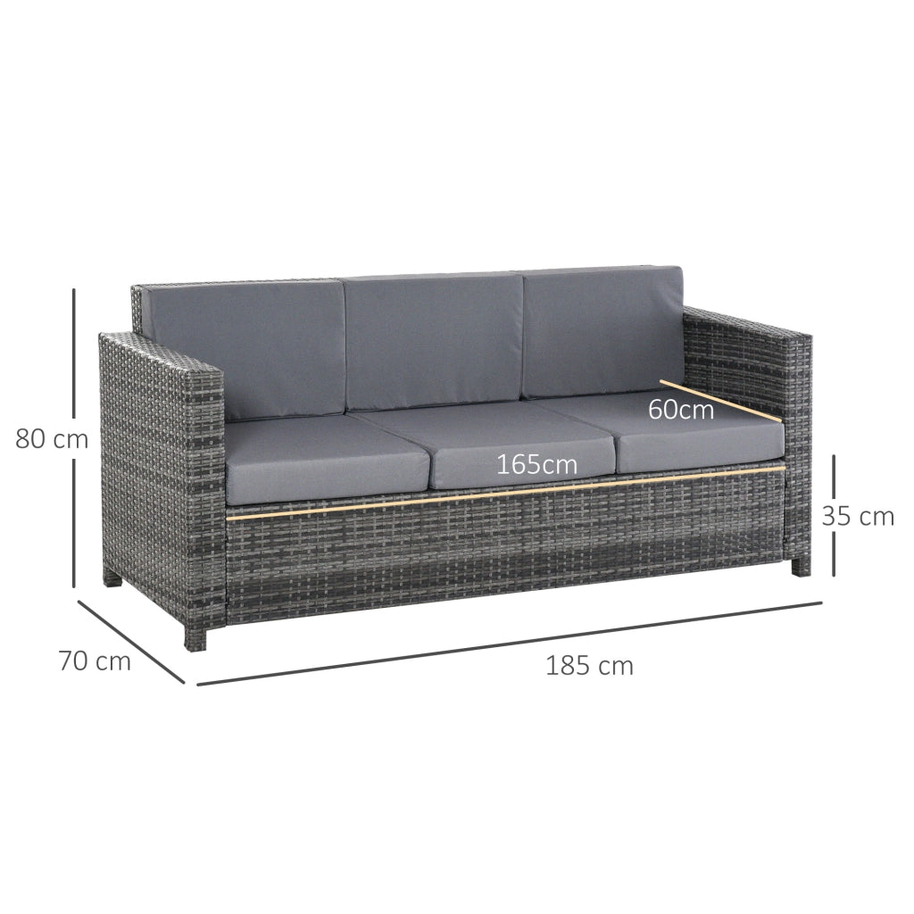 Divano lounge a 3 posti con cuscini in rattan per terrazzo e balcone grigio