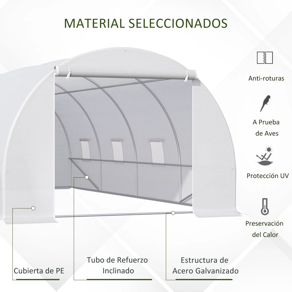 Serra Tunnel 6x3x2m per Giardino ¨C zephmum ¨C 8 Finestre Copertura in Polietilene Telaio in Acciaio Bianco