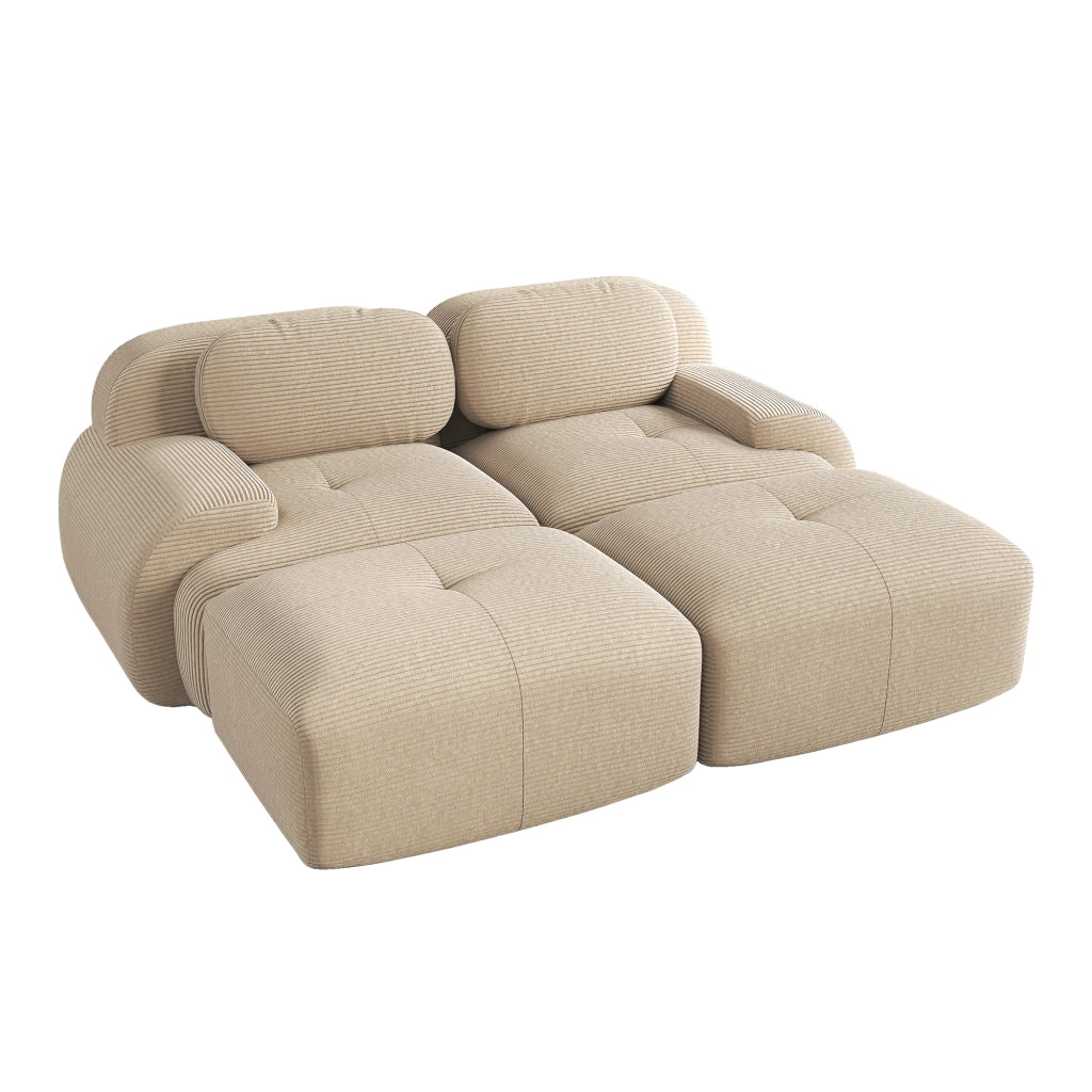 Divano 2 Posti in Tessuto a Coste con Chaise Longue ¨C MINIMAL ¨C Beige, Braccioli Ergonomici, Modulare