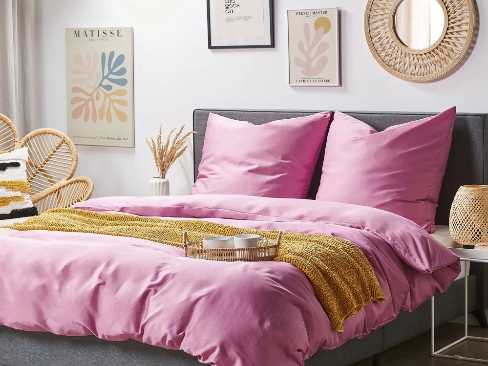 Set di biancheria da letto 155 x 200 cm in cotone a tinta unita rosa