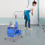 Carrello per pulizia con secchio da 25 L, strizzatore e 4 ruote blu