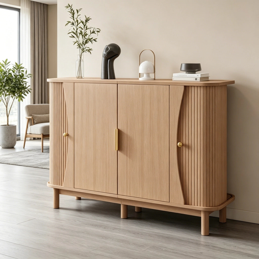 Credenza con 2 ante; 3 vani e ripiano regolabile - per soggiorno - in MDF - 140×40×88 cm - naturale