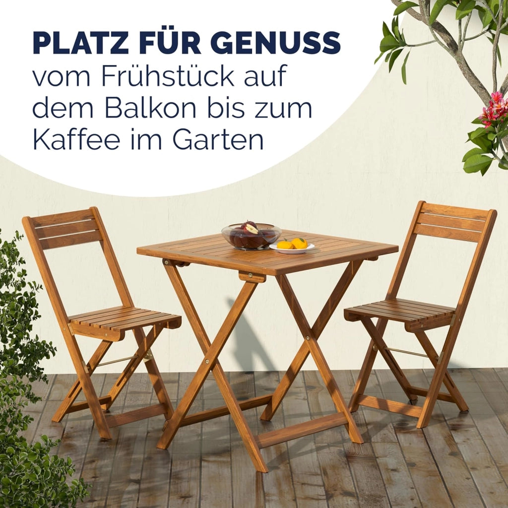 ® Set da Balcone Tavolo e 2 Sedie in Legno di Acacia Pieghevole 3 Pezzi per 2 Persone da Giardino Esterno Tavolino Terrazza Bar Bistro Salotto
