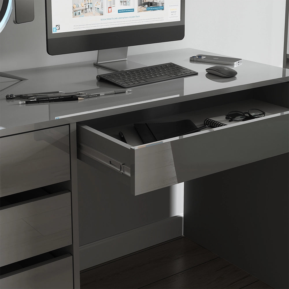 Vicco Scrivania Grigio lucido 55 x 120 cm con cassetti