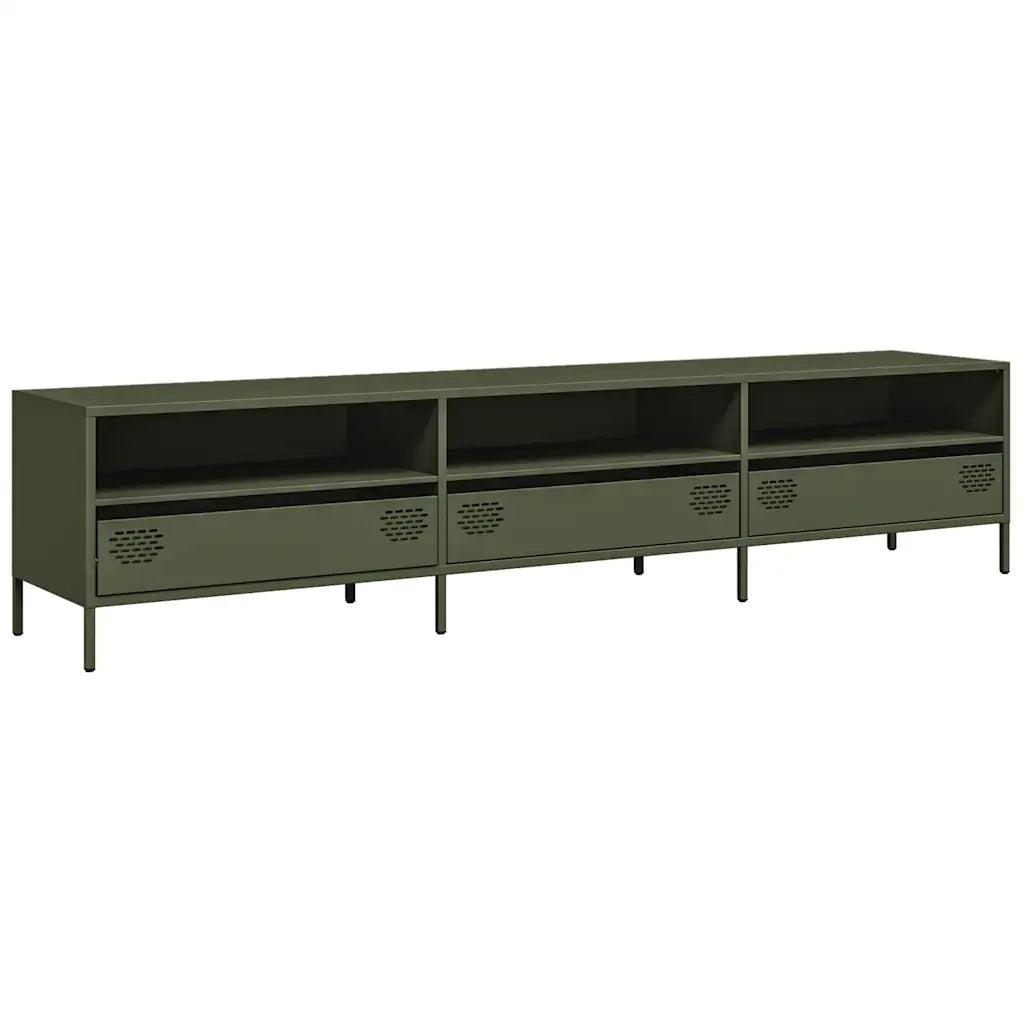 Mobile TV Verde Oliva 202x39x43,5 cm Acciaio Laminato a Freddo