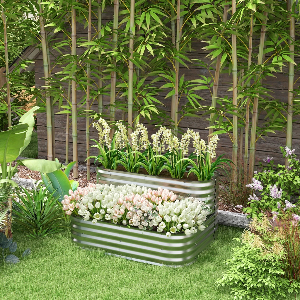 Hochbeet da giardino 2 piani in metallo ¨C zephmum ¨C 120x90x30cm colore argento