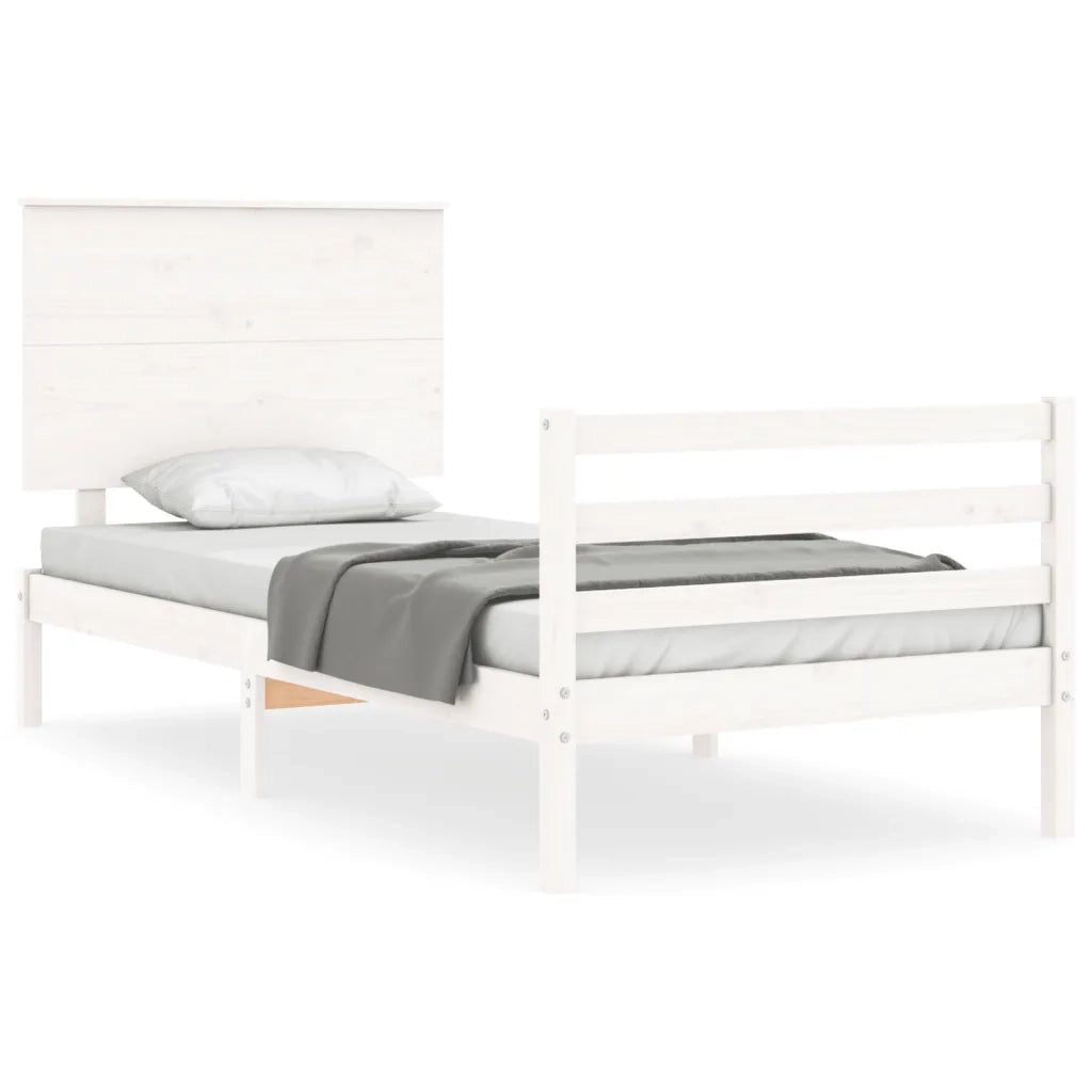 Giroletto con Testiera-Struttura Letto con testiera Bianco Single in Legno Massello 820884