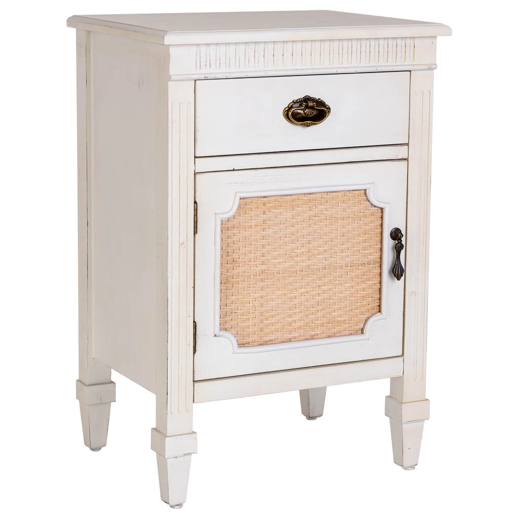 Tavolino in legno laccato bianco con griglia 46x36x68h cm