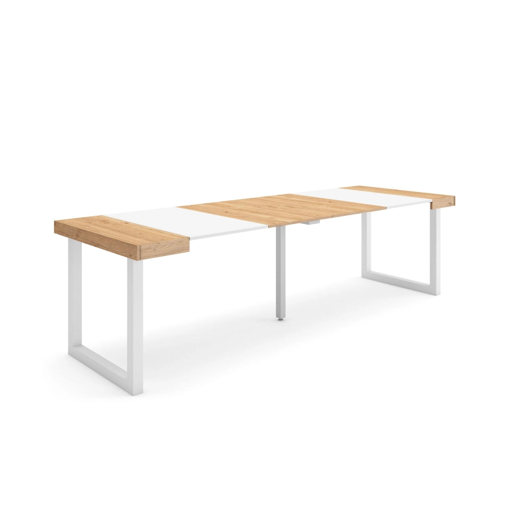 Consolle allungabile, 262x90x73cm, Per 12 persone, Gambe in legno, colore Rovere e bianco RF2981