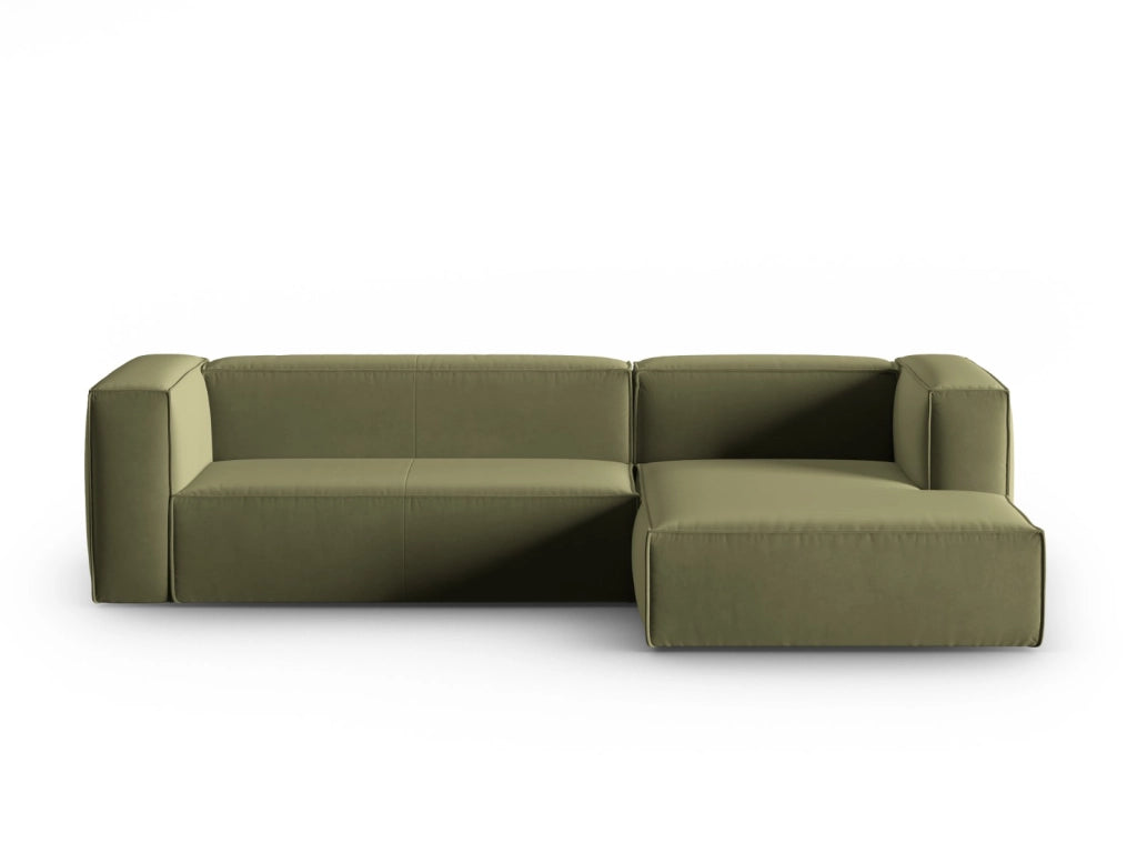 Cosmopolitan Design - Divano angolare destro "Mackay" 4 posti in velluto verde chiaro 
