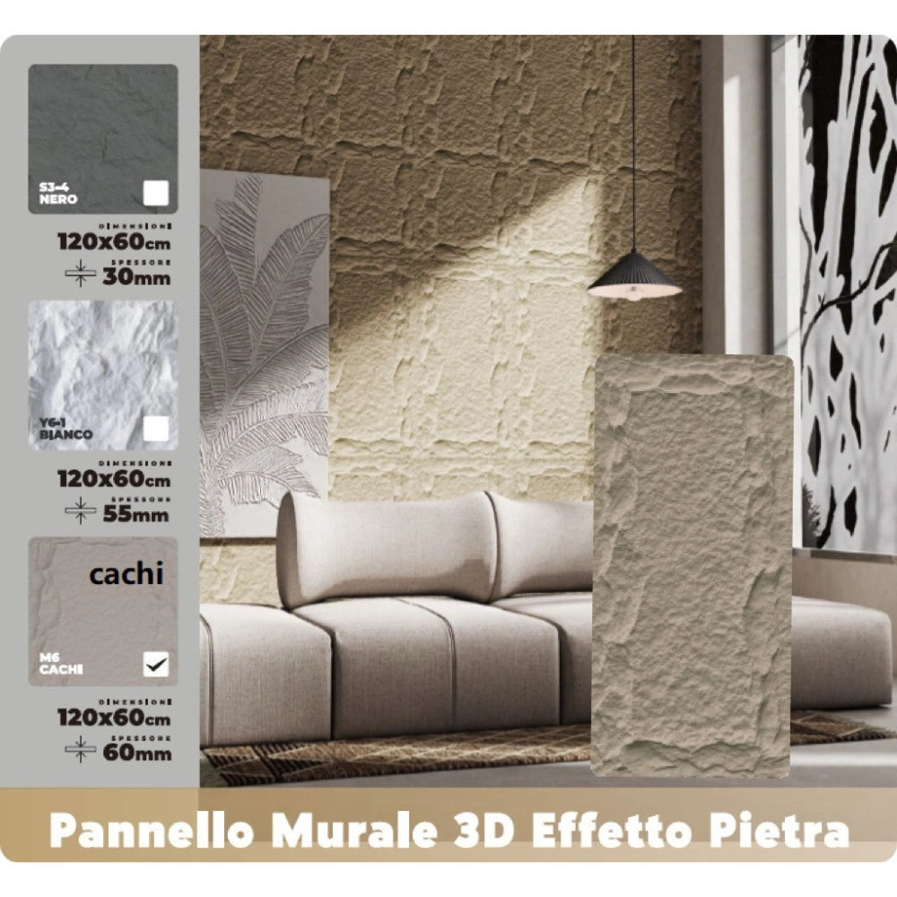 Trade Shop - Pannello Murale 3d Effetto Pietra Cachi 120x60 Cm Rivestimento Parete -