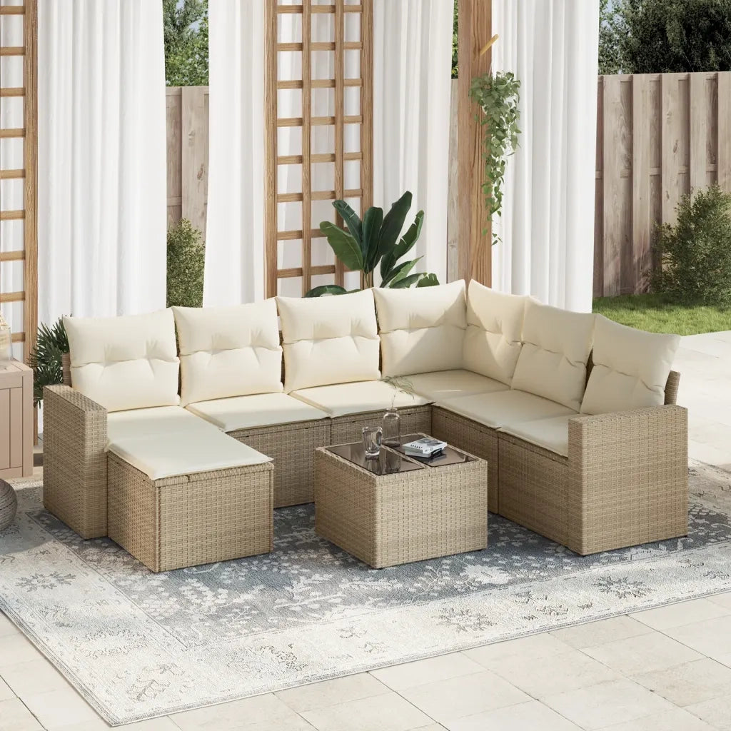 Set Divano da Giardino 8 pz con Cuscini Beige in Polyrattan 3251645