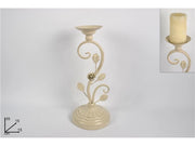 Portacandela Candeliere in Ferro 1 Posto Beige Anticato 35 cm