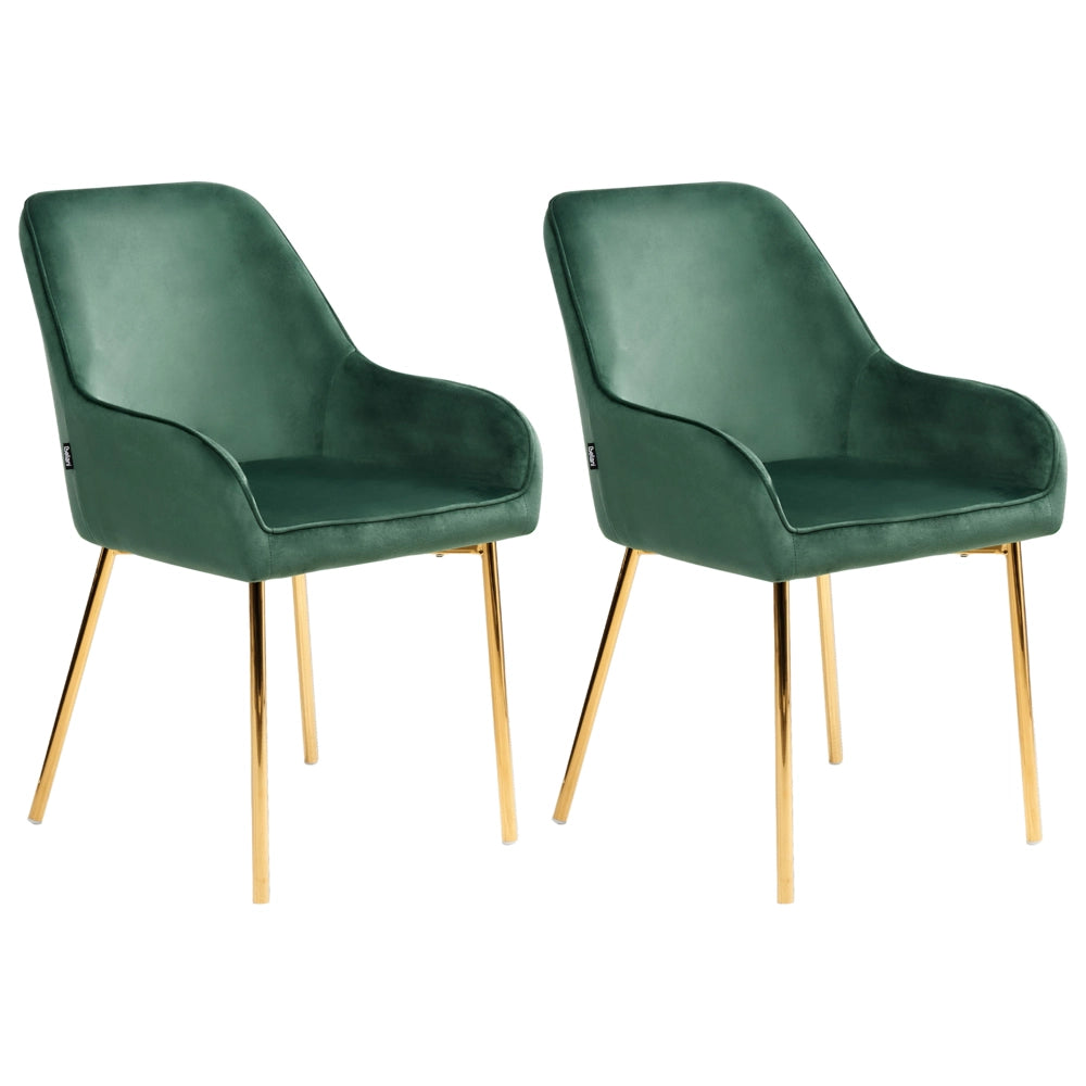 Set di 2 sedie da pranzo con rivestimento in velluto verde gambe dorate glamour retrò