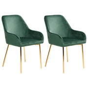 Set di 2 sedie da pranzo con rivestimento in velluto verde gambe dorate glamour retrò