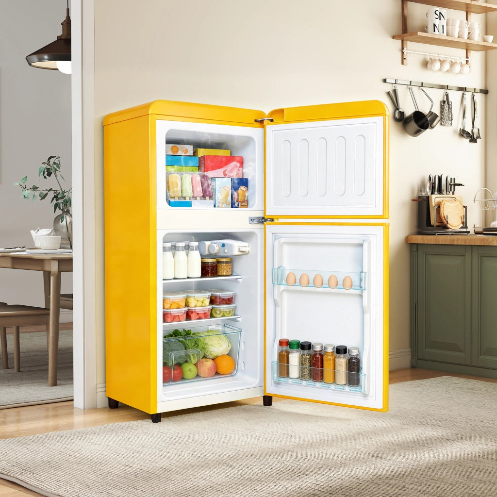 FRIGORIFERO DOPPIA PORTA 60 L Giallo in plastica e acciaio