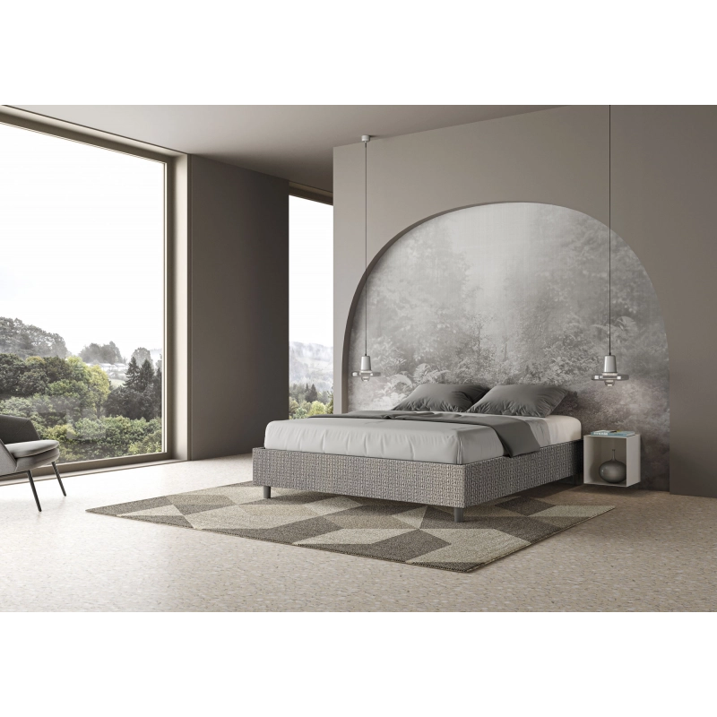 Letto Sommier imbottito Matrimoniale 160x200 cm tessuto Labirinto Azelia - Contenitore,Grigio