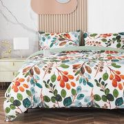 Set da letto con tessuto microfibra 100% con motivi foglie e foglie, 1 coperta da letto 220x240 cm con 2 cuscini 50x70 cm e chiusura a righello, set da letto multicolore morbido verde moderno.
