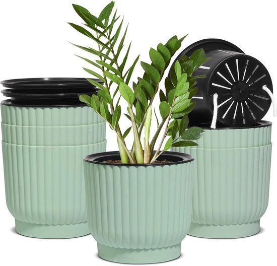 Pannelli autoirriganti 6 pollici, 6 pezzi, vasi per piante in plastica con base, vasi per fiori per vaso da finestra per tutte le piante di interno e di esterno, violetta africana (verde)