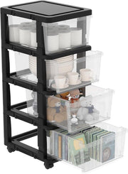 Unità di archiviazione a muro - Cassetto di archiviazione in plastica con ruote di blocco - Telaio con ganci a ingranaggio per archiviazione in camera da letto, ufficio o stanza da letto - Archiviazione da installare, combinazione libera, trasparente