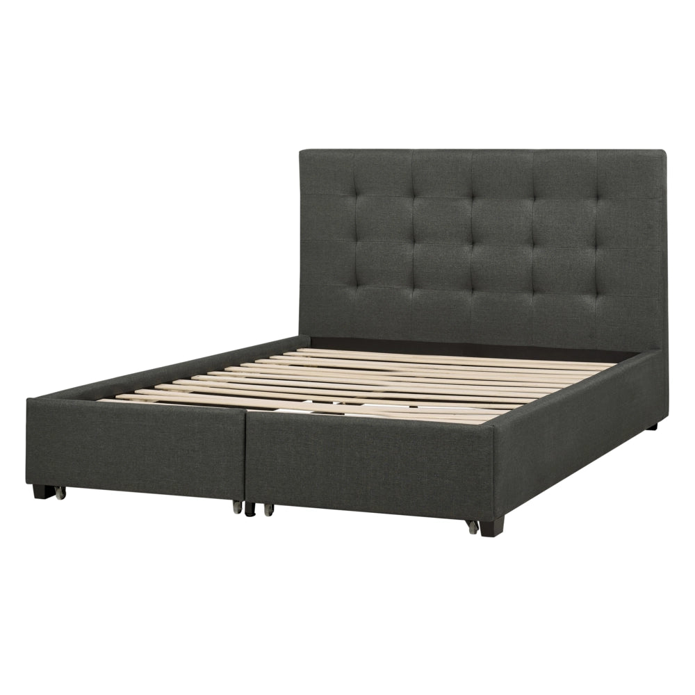 Letto contenitore matrimoniale imbottito grigio chiaro con rete a doghe e cassetti 140 x 200 cm