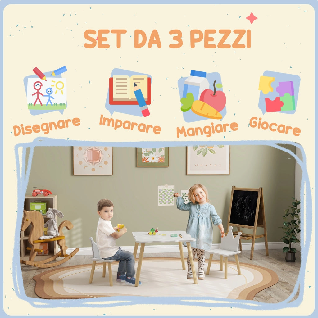 Tavolo e 2 Sedie per Bambini ¨C zephmum ¨C Bianco