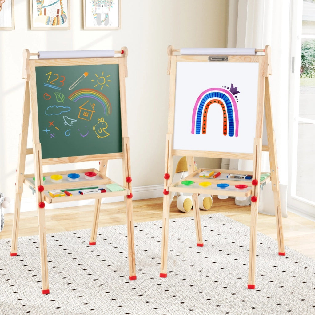 Cavalletto artistico in legno per bambini 3 in 1 pieghevole doppia faccia magnetico, Cavalletto tavolozza in legno