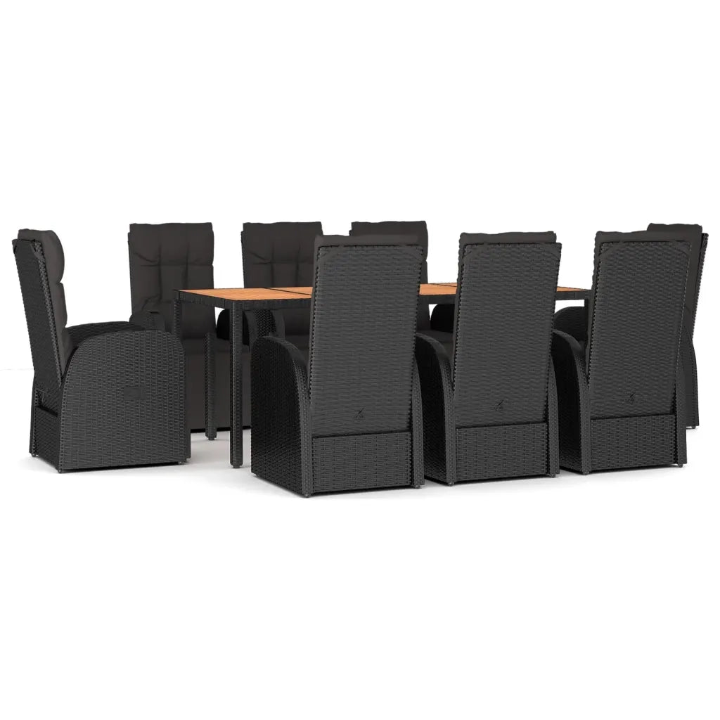 Set Pranzo Giardino 9pz Nero Polyrattan e Legno Massello Acaciacod mxl 124334