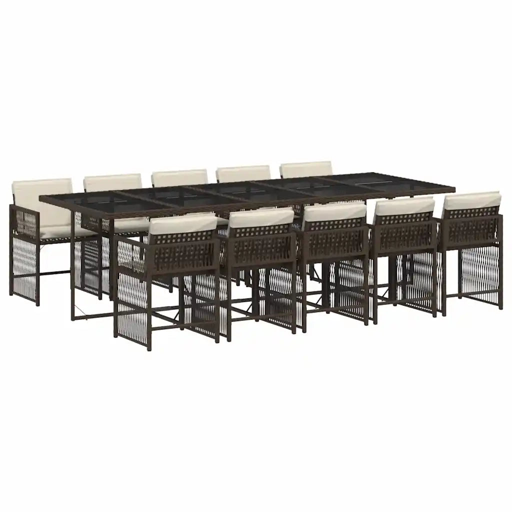 Set da Pranzo da Giardino 11 pz con Cuscini Polyrattan Marrone 3211653