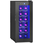 CANTINETTA FRIGORIFERO PER 12 BOTTIGLIE CON DOPPIO CONTROLLO TEMPERATURA RIPIANI REGOLABILI E LUCI NERO 51.5X26.5X65 CM
