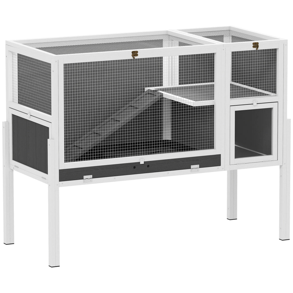 Gabbia per Conigli e Criceti da Interno 120x53x93 cm Rialzata con Vassoio Estraibile e Tetto Apribile in Legno Grigio