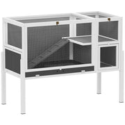 Gabbia per Conigli e Criceti da Interno 120x53x93 cm Rialzata con Vassoio Estraibile e Tetto Apribile in Legno Grigio
