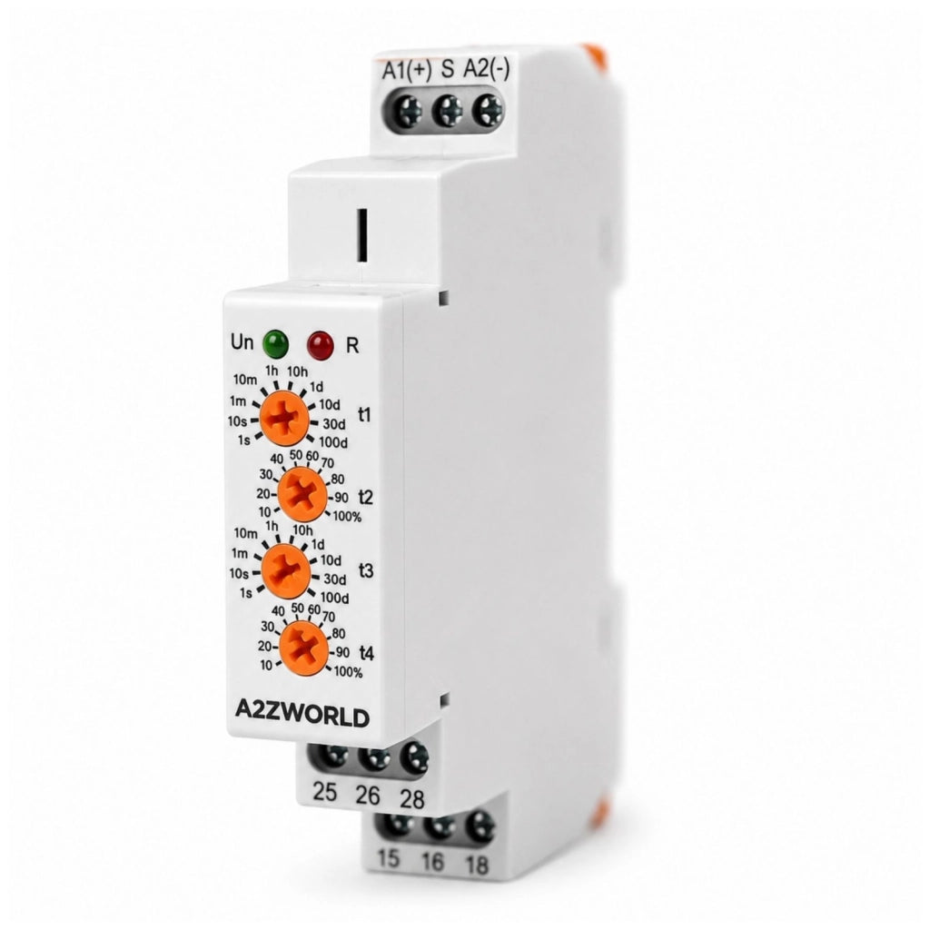 Relè Temporizzato Ciclico Asimmetrico, AC/DC 12-240V, 2 Contatti SPDT 16A, Timer Pausa Lavoro, Relay Lampeggiatore, Rele Intermittente, 1 Modulo Barra DIN