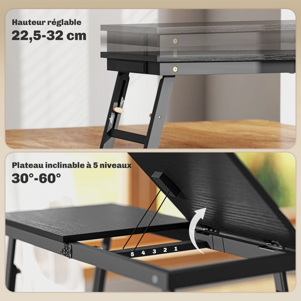 Tavolo da letto regolabile in bamb¨´ ¨C zephmum ¨C 83,5x33x34cm nero