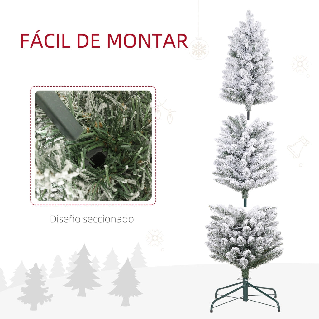 Albero di Natale Artificiale 150 cm con Luci LED ¨C Minimal ¨C Verde e Bianco