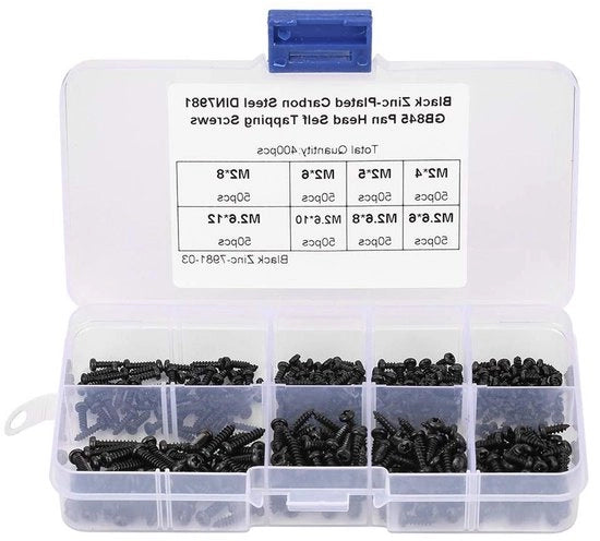 Assortimento di viti a sezione autoalimentata nero M2/M2.6, 400 pezzi
